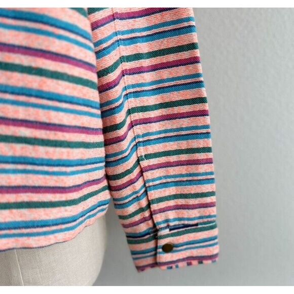 ZARA Open Front Jacket Overshirt M Textured Multicolor Striped Embroidered Boho - Picture 8 of 12